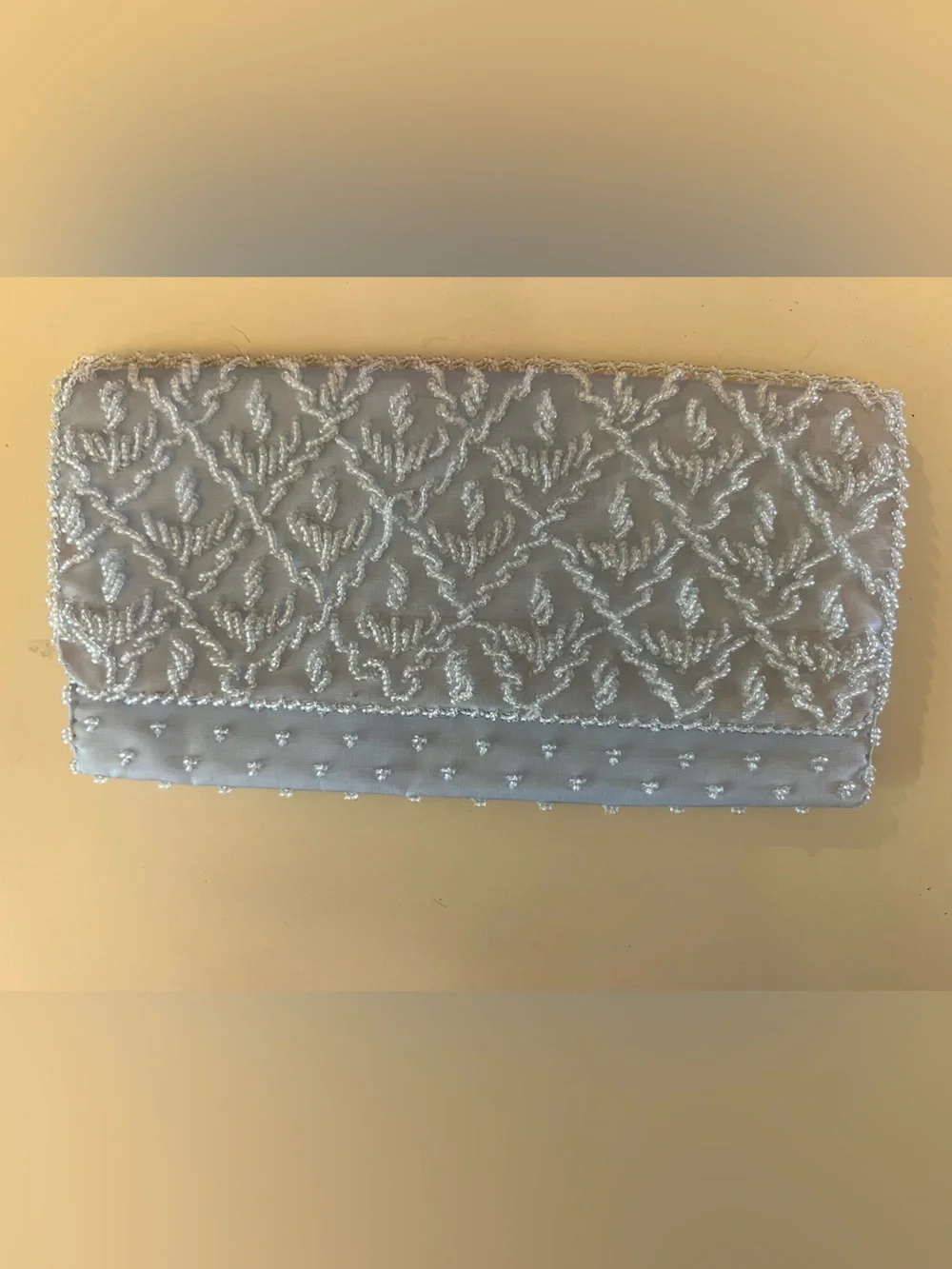 Vintage Richere by Walborg light blue and cream beaded Evening Clutch